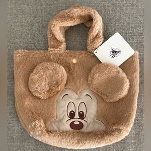 Disney Brown Plush Mickey Mouse Mini Tote Bag - Japan Exclusive